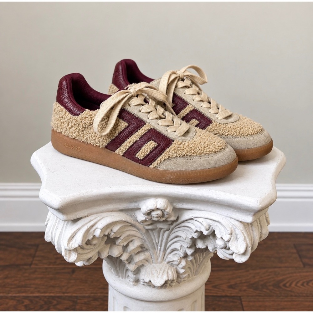 Back 70 Streetwear Sherpa Fleece and Leather Sneakers Burgundy Beige 35
